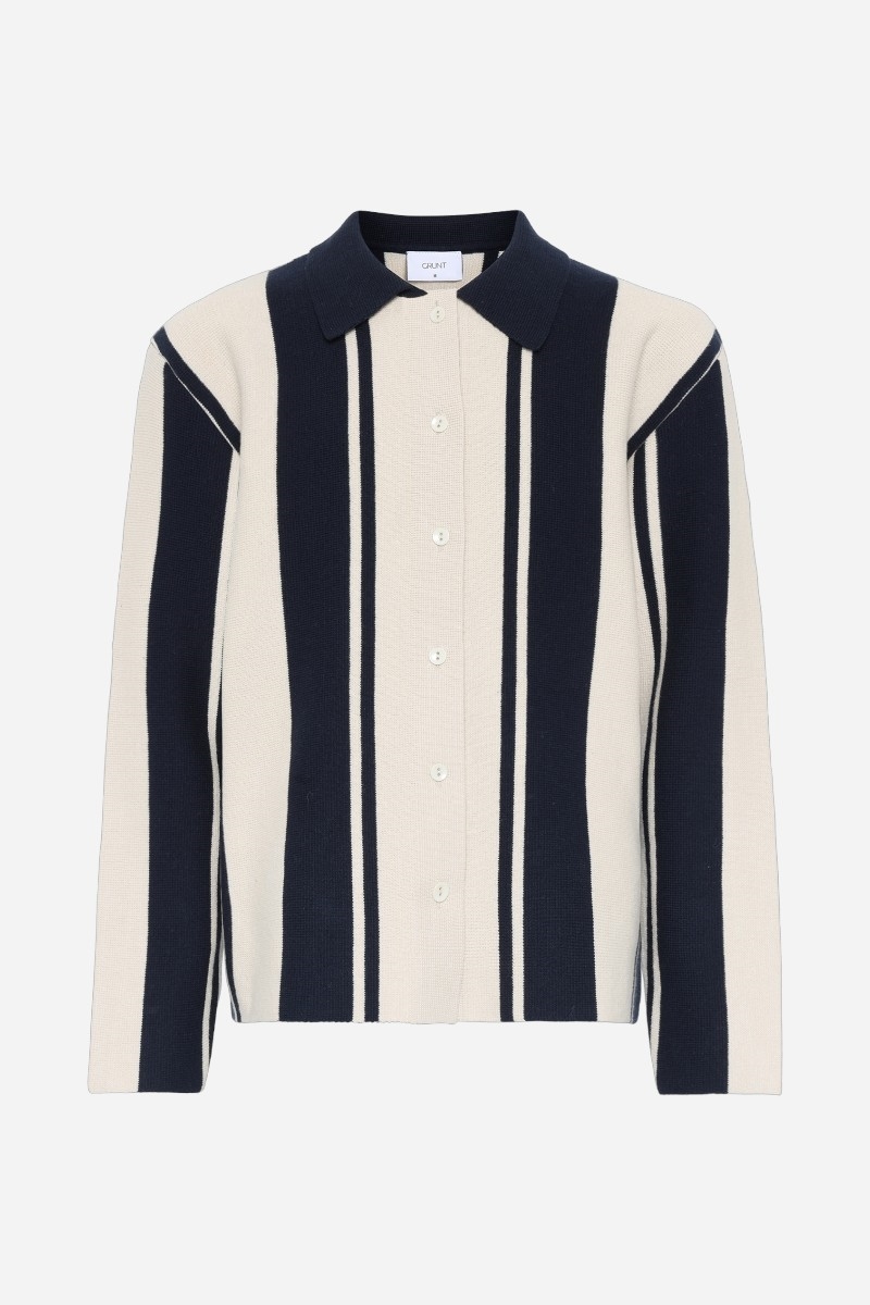 Grunt Baja LS Stickad Kofta - Marinblå-Sand