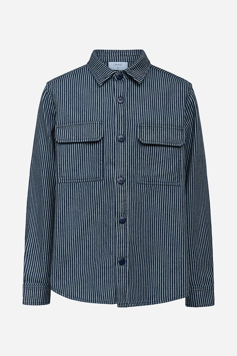 GRUNT Dalmin Stripe Shirt - Marinblå