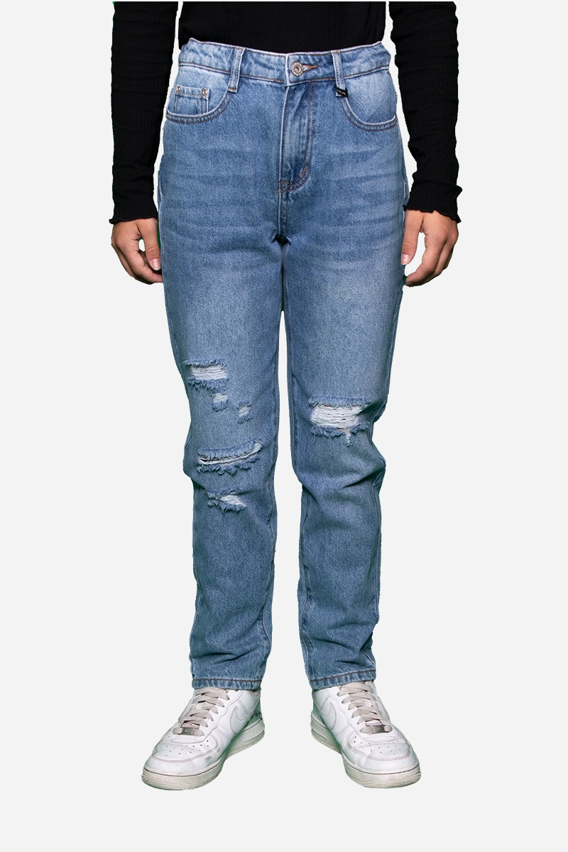 Grunt Mom Jeans Destroy - Premium Blue