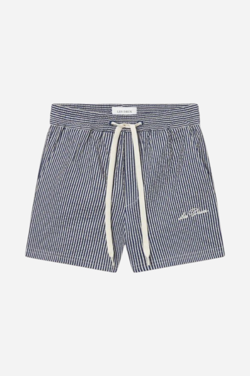Les Deux Stan Stripe Seersucker badshorts - Ljus sand / Blueprint