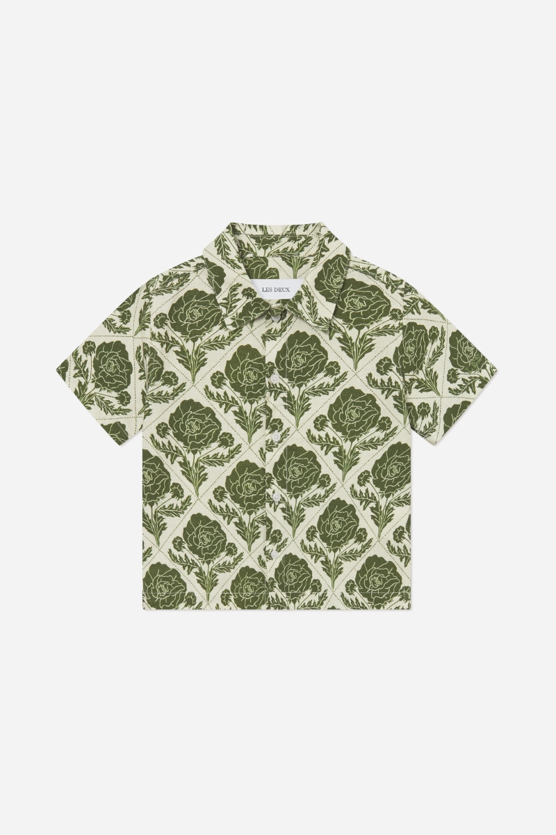 Les Deux Lesley Flower Tile Shirt - Vintage Grön / Elfenben