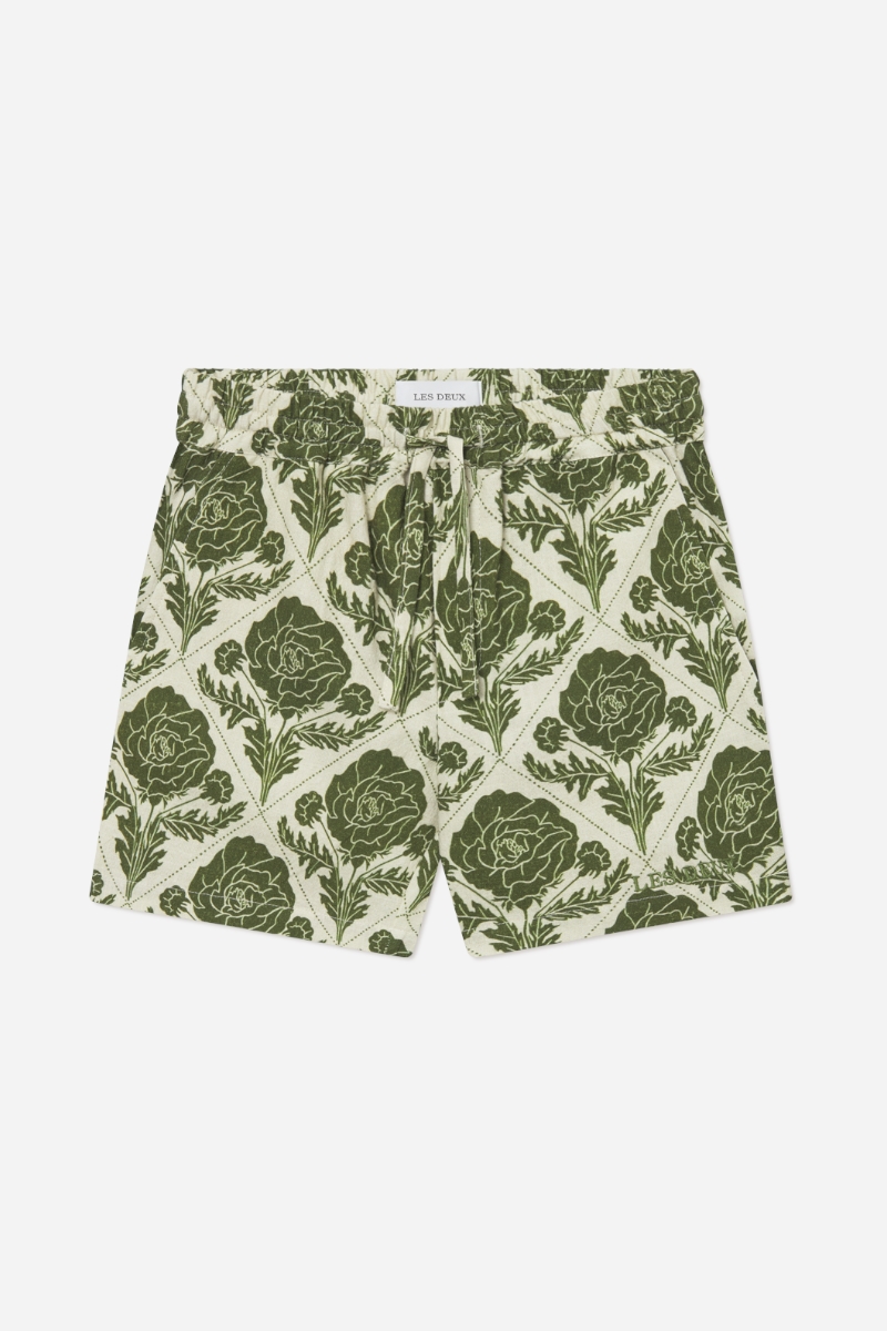 Les Deux Lesley Flower Tile Shorts - Vintage Grön / Elfenben