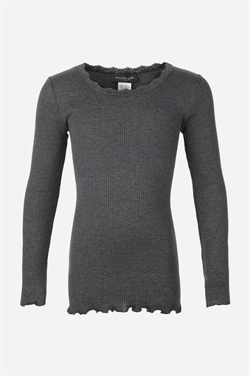 Rosemunde Silk Blus med spets - Mörkgrå