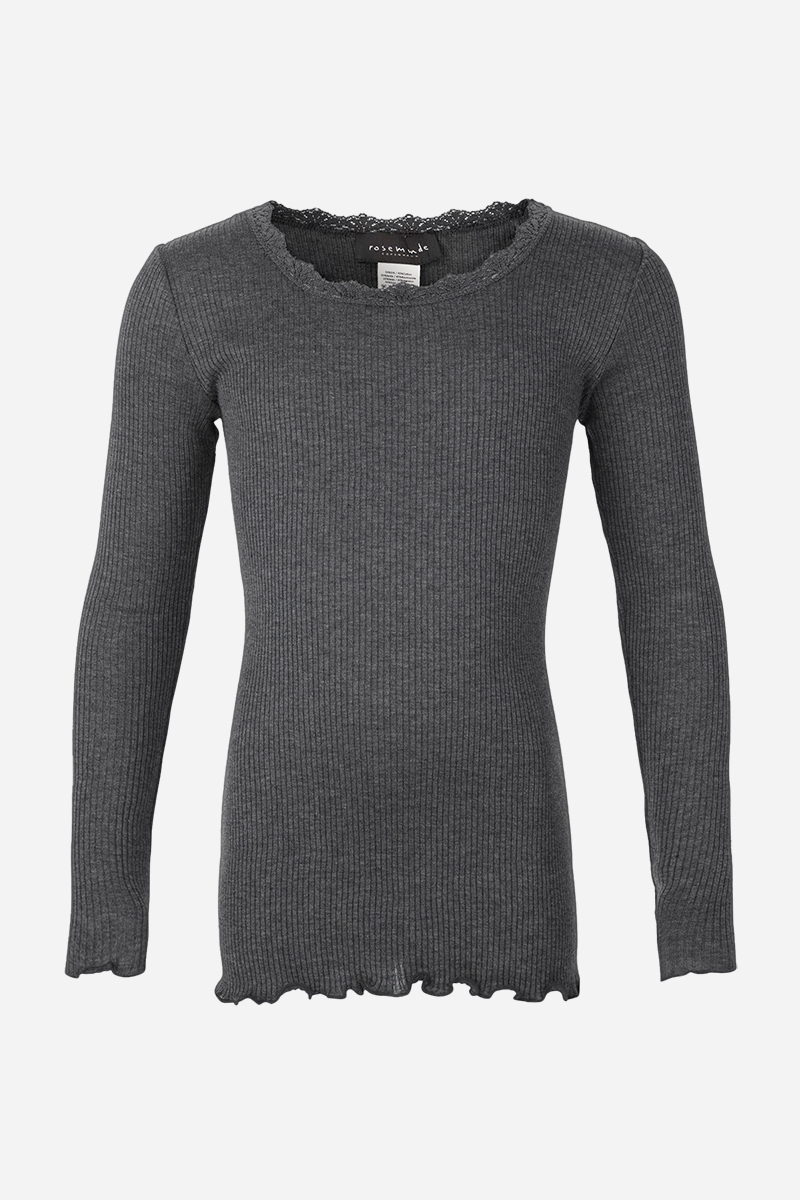 Rosemunde Silk Blus med spets - Mörkgrå
