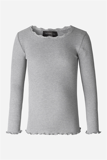 Rosemunde Silk Blus med spets - Light Grey Melange