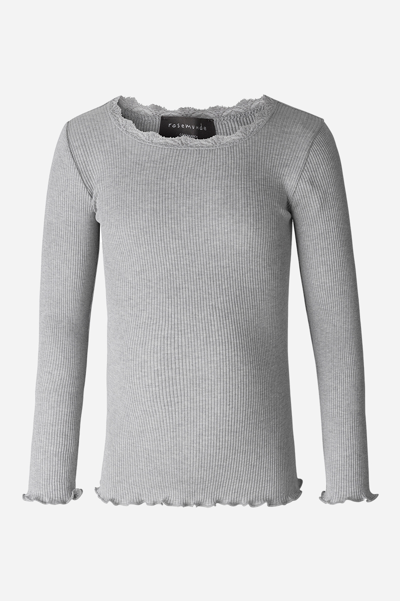 Rosemunde Silk L/S T-shirt Spets - Ljusgrå Melange 