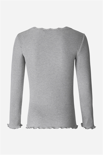 Rosemunde Silk Blus med spets - Light Grey Melange