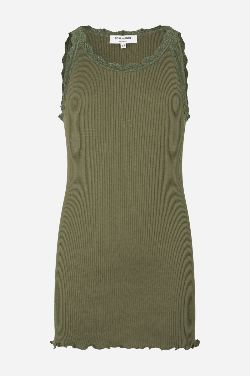 Rosemunde Silk Top med spets - Loden Green