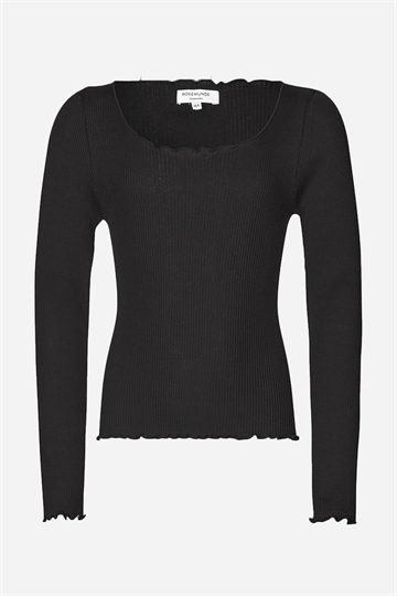 Rosemunde Silk Blus med vågig kant - Svart