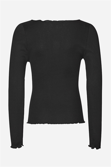 Rosemunde Silk Blus med vågig kant - Svart