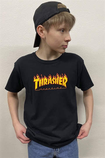 thrasher -t-shirt-junior-flame-logo-svart