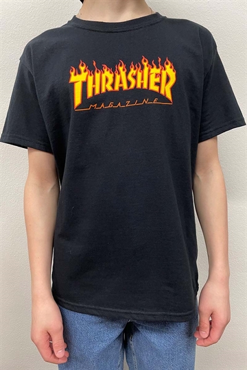 thrasher -t-shirt-junior-flame-logo-svart