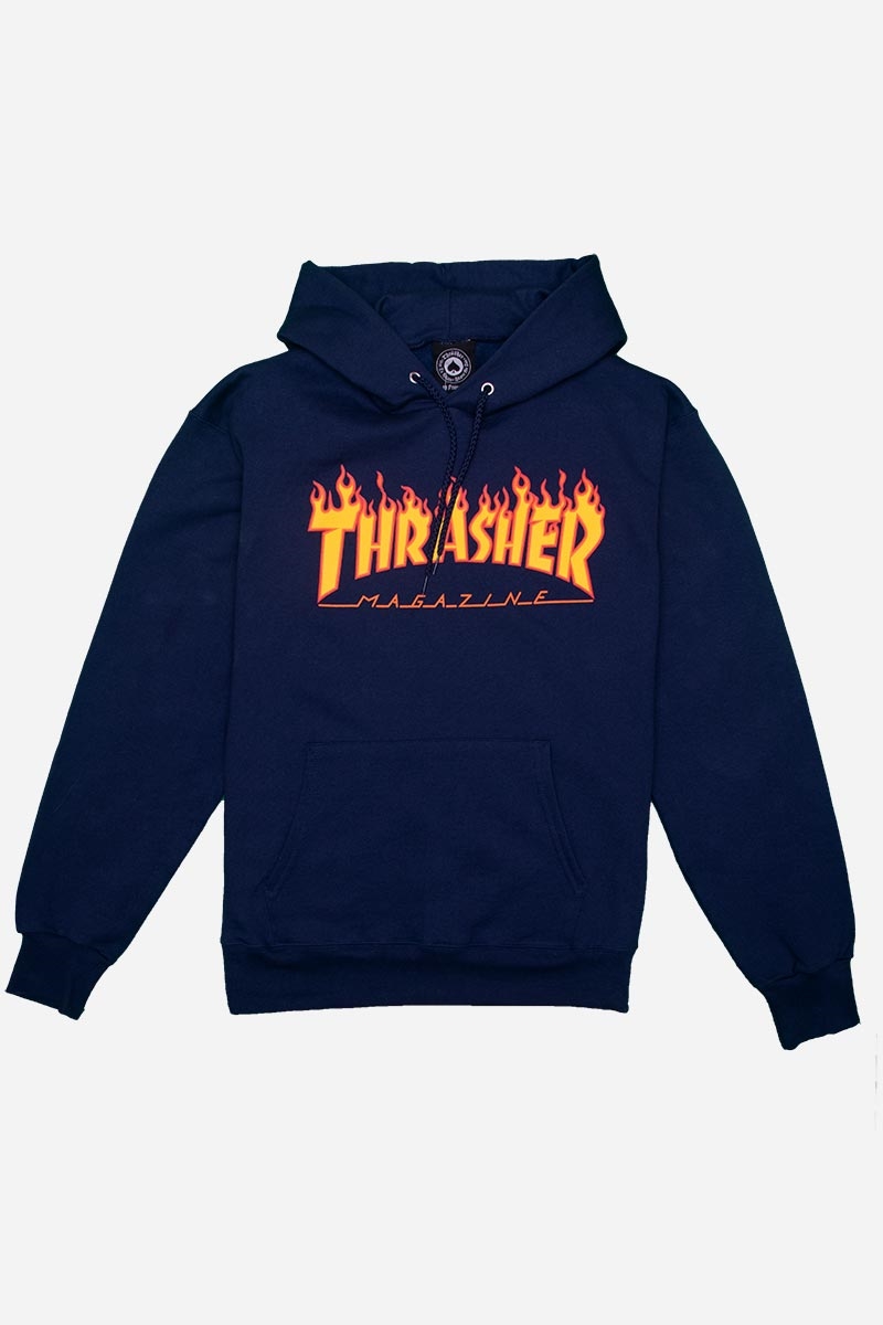 Thrasher Hoodie - Flame - Marinblå