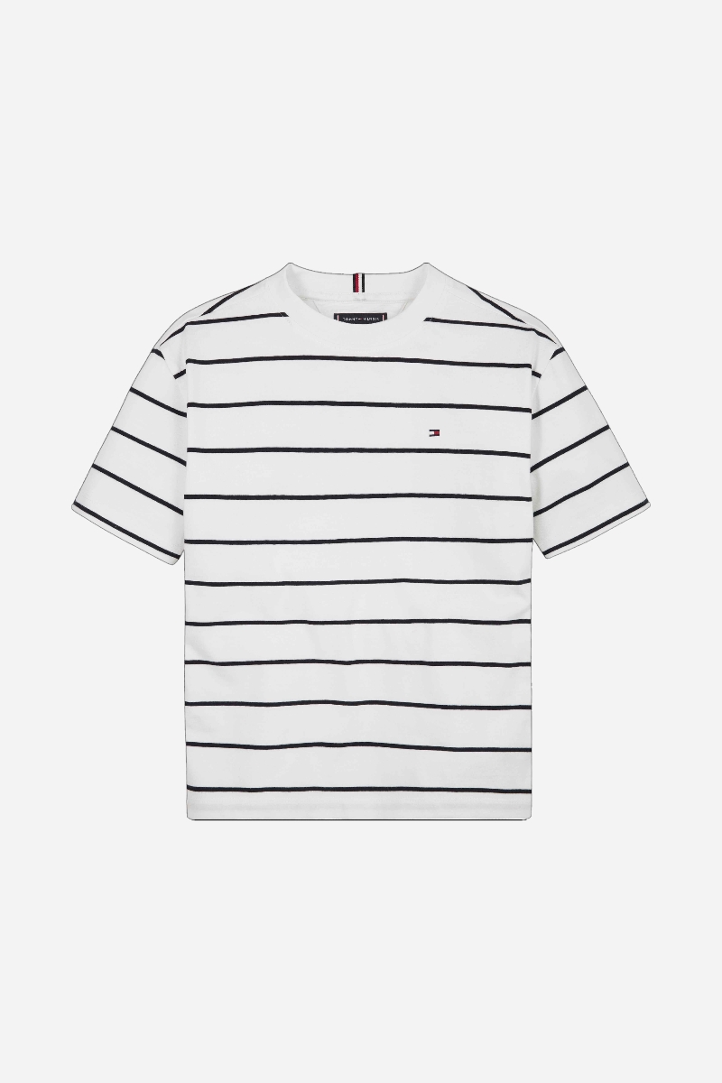 Tommy Hilfiger Stripe Tee - White Base / Blue Stripe